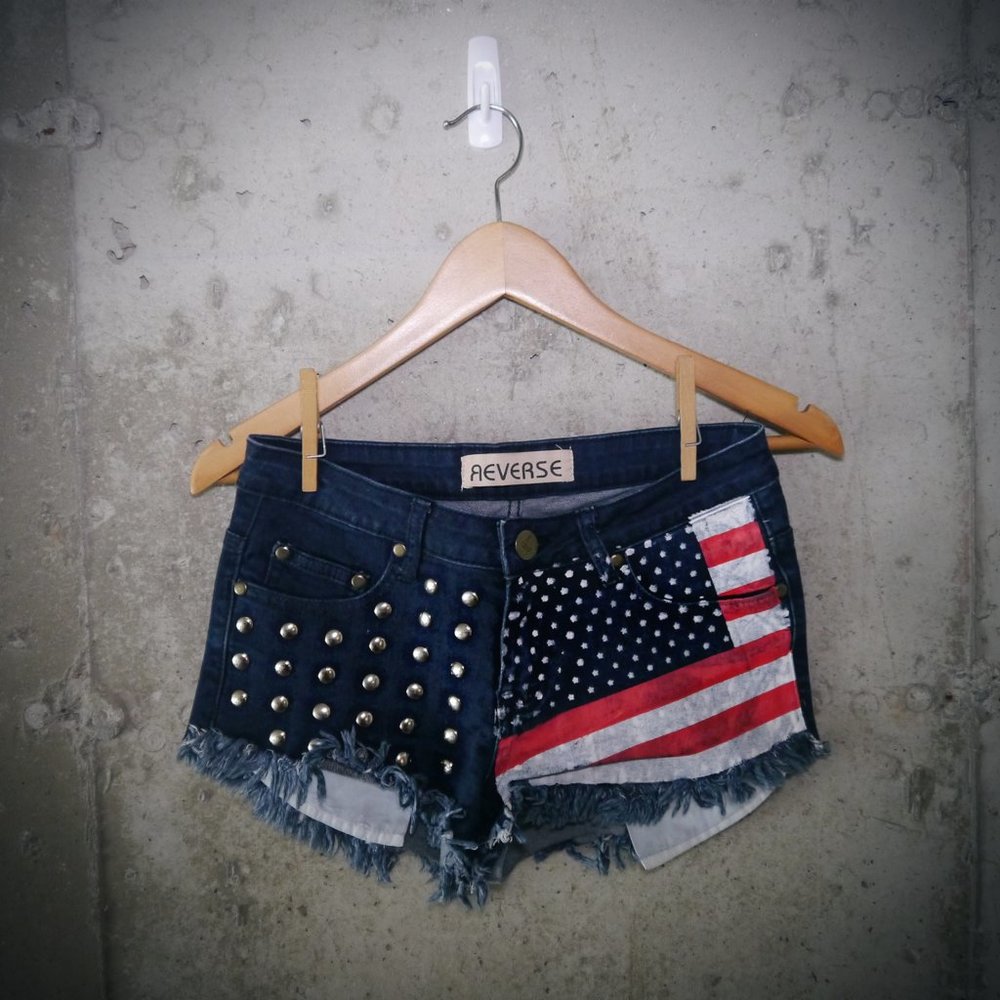 Denim American Flag High Cut Shorts  | Size S/M